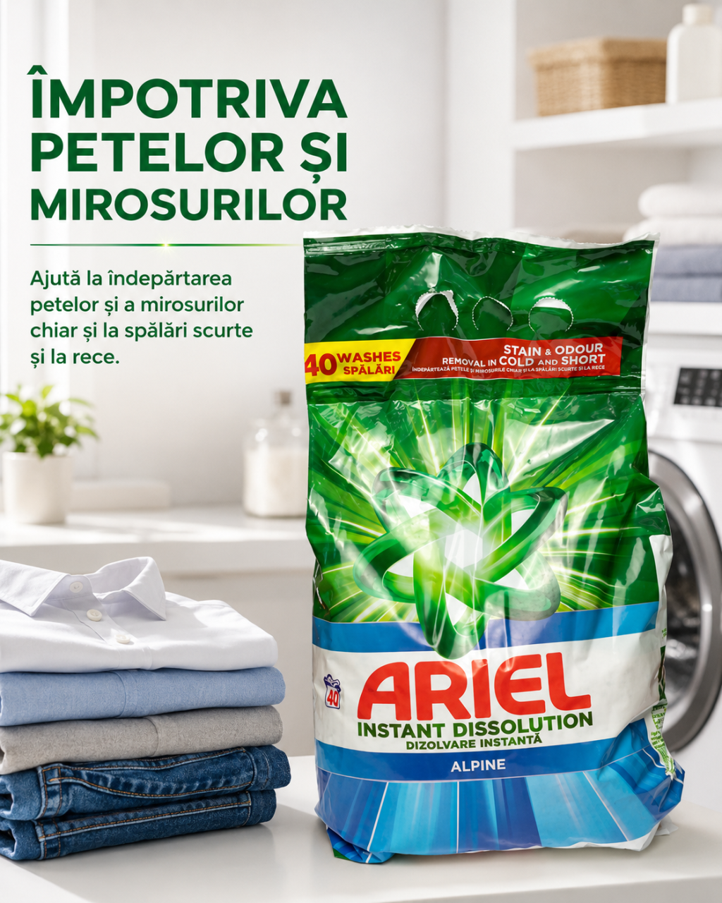 Ariel Instant Dissolution Alpine Detergent Automat de Rufe Pudra 40 Spalari 2.6 kg [4]