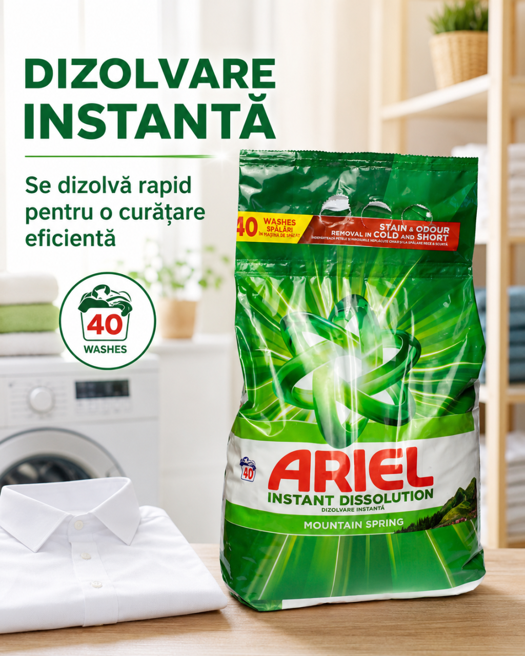 Ariel Instant Dissolution Mountain Spring Detergent Automat de Rufe Pudra 40 Spalari 2.6 kg [5]