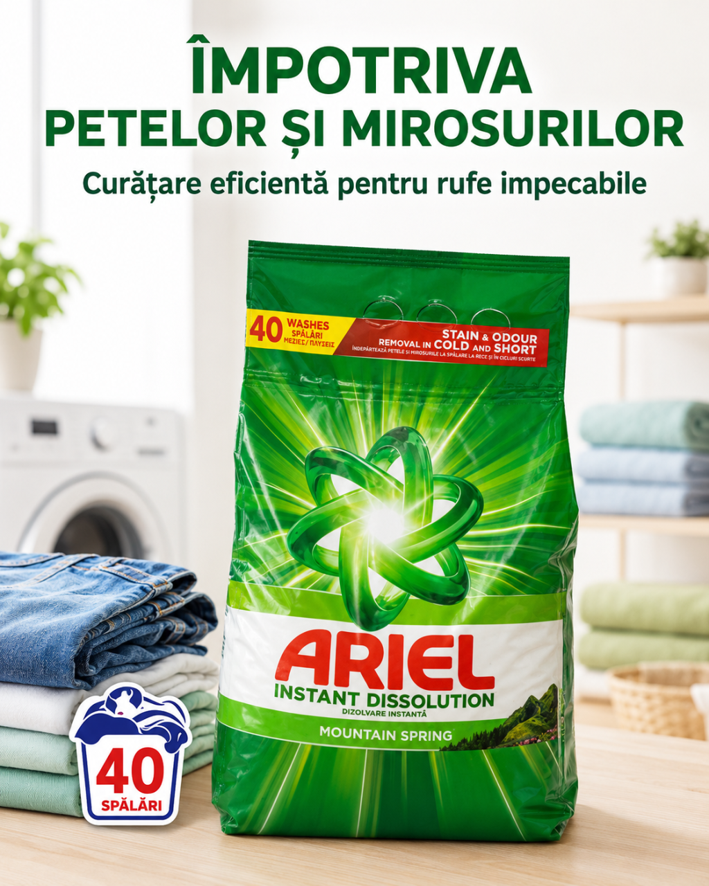 Ariel Instant Dissolution Mountain Spring Detergent Automat de Rufe Pudra 40 Spalari 2.6 kg [4]