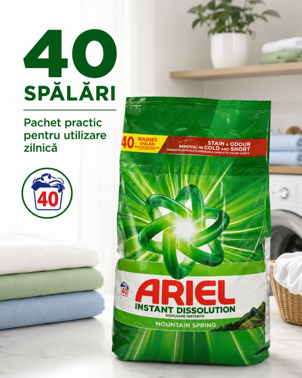 Ariel Instant Dissolution Mountain Spring Detergent Automat de Rufe Pudra 40 Spalari 2.6 kg [3]