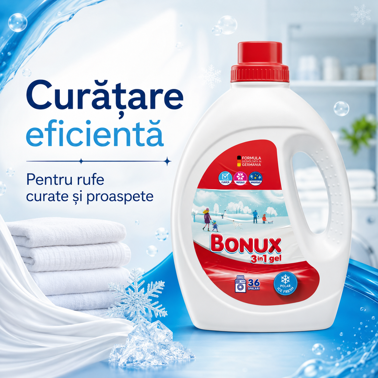 Bonux 3 în 1 Polar Ice Fresh Detergent Automat de Rufe Gel 36 Spălări 1.8 L [3]