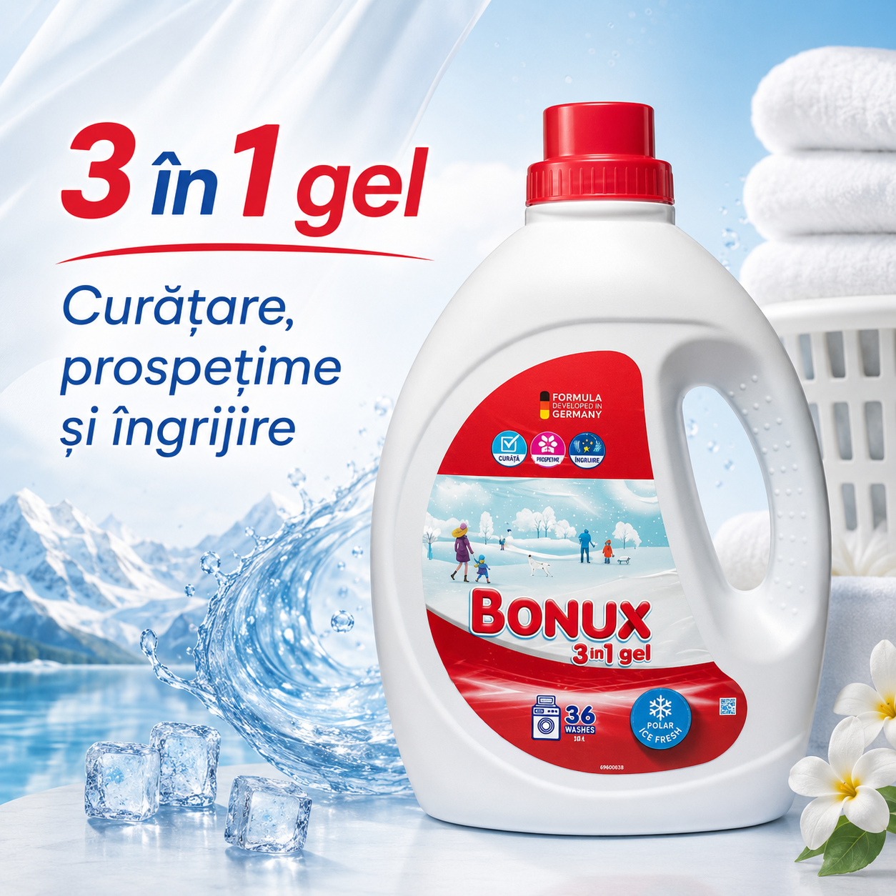 Bonux 3 în 1 Polar Ice Fresh Detergent Automat de Rufe Gel 36 Spălări 1.8 L [4]
