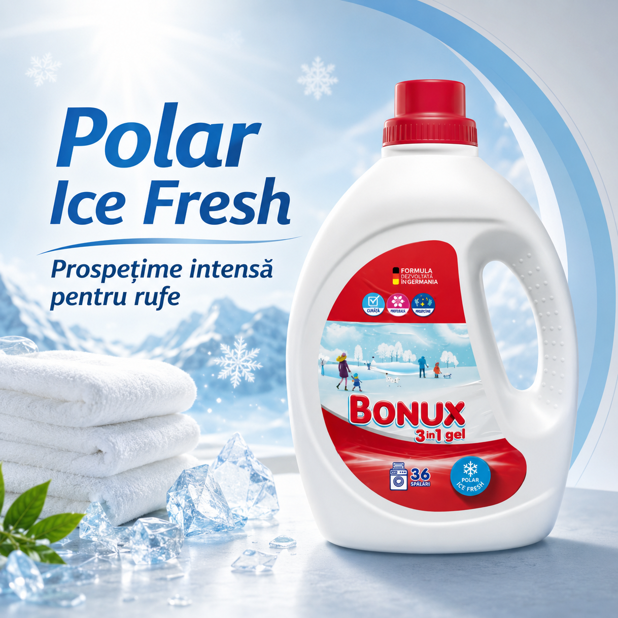 Bonux 3 în 1 Polar Ice Fresh Detergent Automat de Rufe Gel 36 Spălări 1.8 L [6]