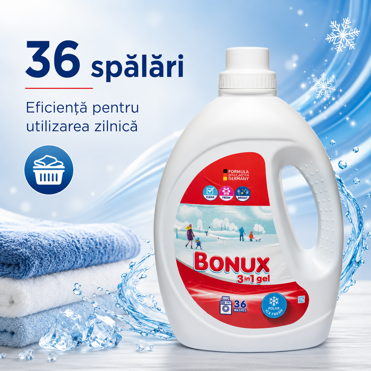 Bonux 3 în 1 Polar Ice Fresh Detergent Automat de Rufe Gel 36 Spălări 1.8 L [5]