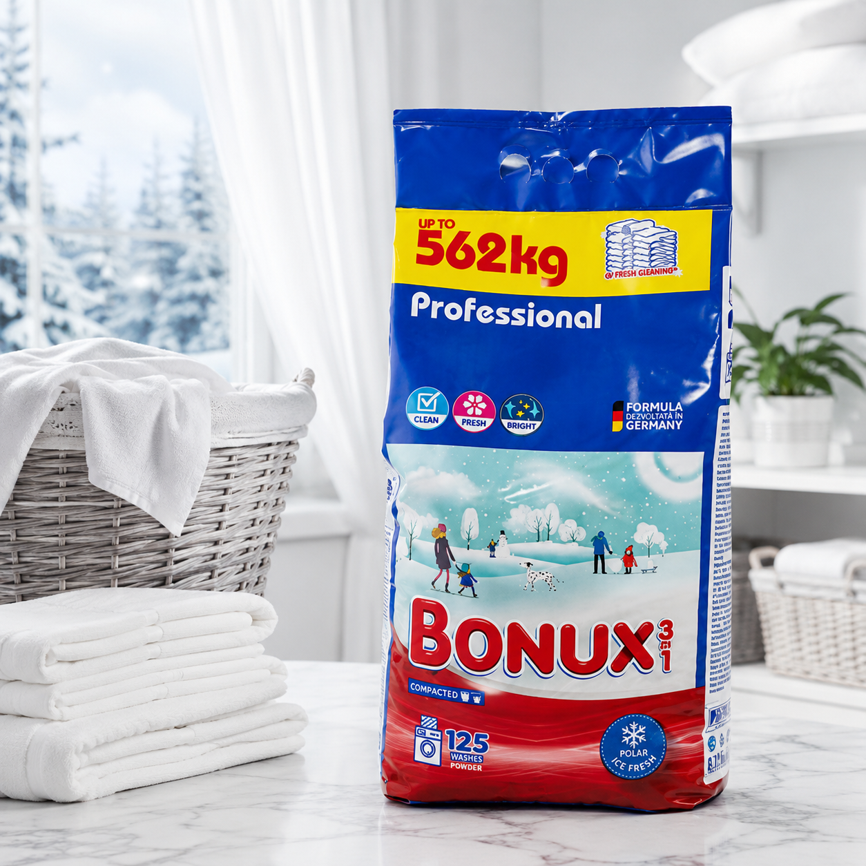 Bonux 3 în 1 Professional Polar Ice Fresh Detergent Rufe Pudră 125 Spălări 8.12 kg [2]