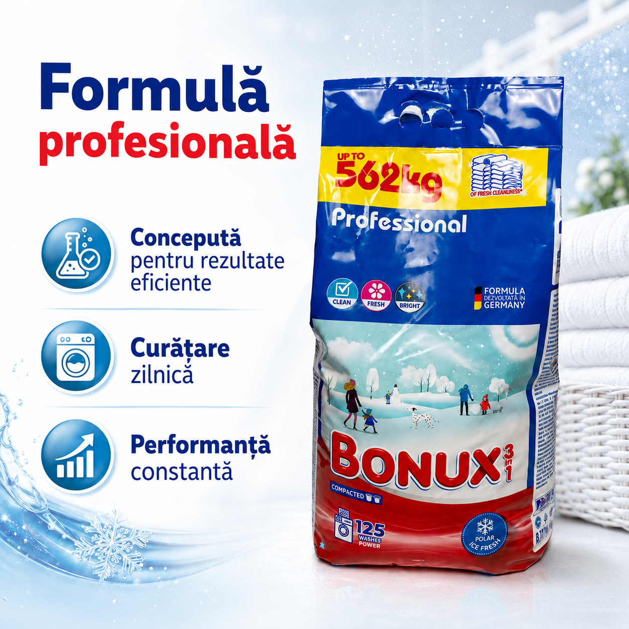 Bonux 3 în 1 Professional Polar Ice Fresh Detergent Rufe Pudră 125 Spălări 8.12 kg [4]