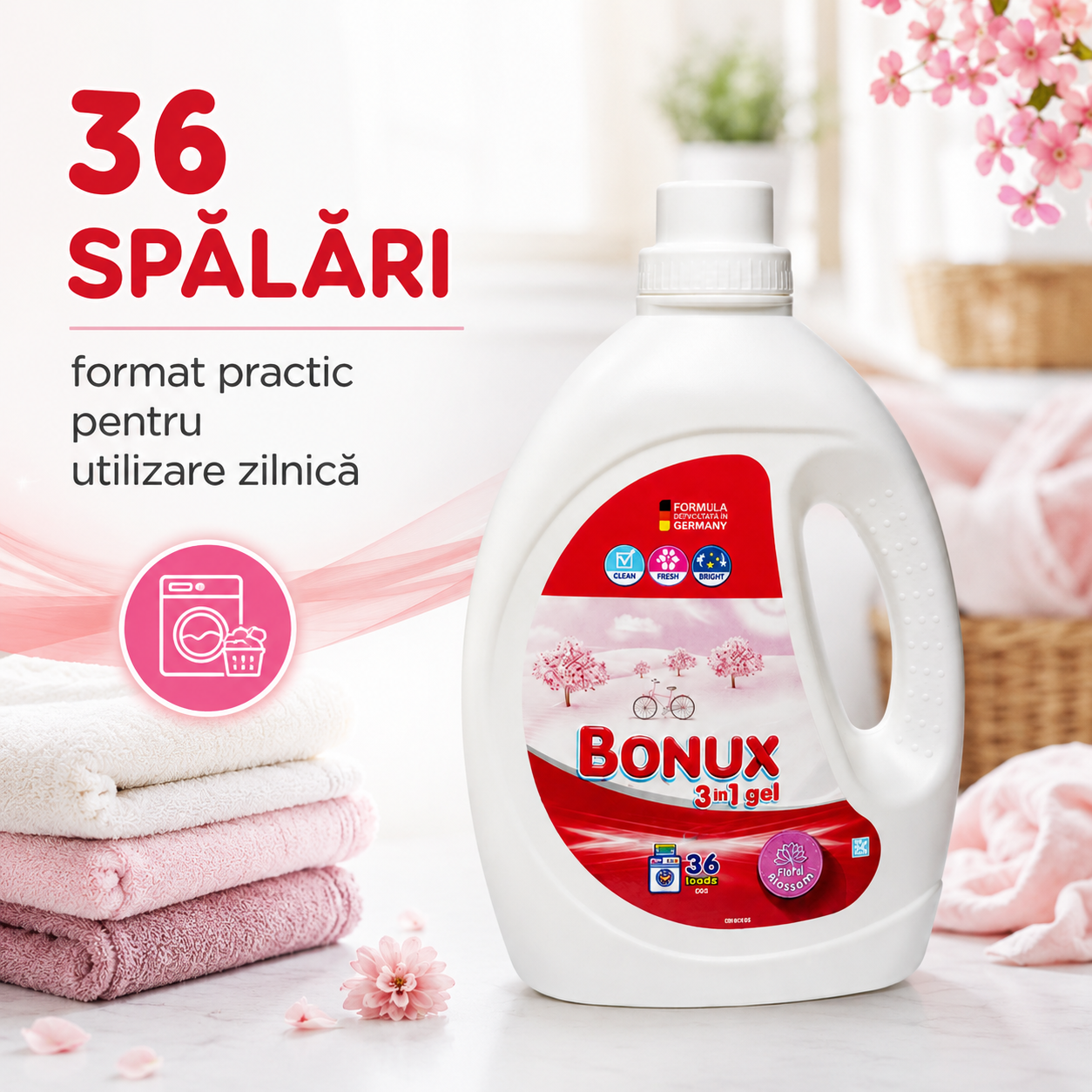 Bonux 3 în 1 Pure Magnolia Detergent Automat de Rufe Gel 36 Spălări 1.8 L [4]