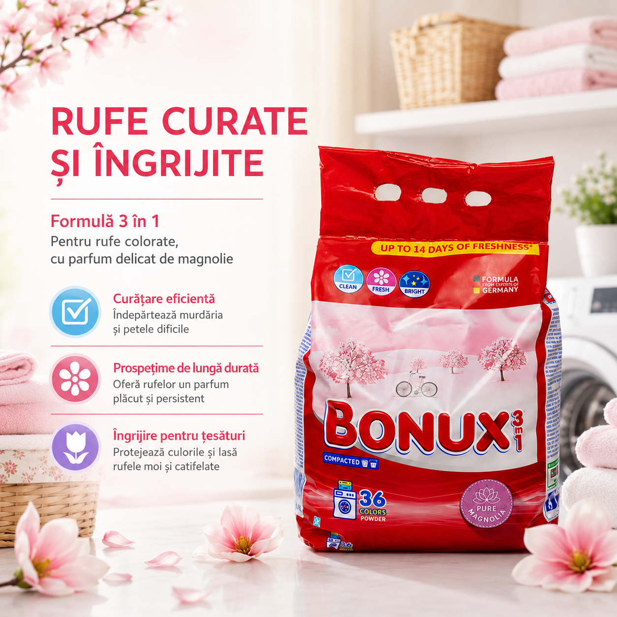 Bonux 3 în 1 Pure Magnolia Detergent Automat de Rufe Pudră 36 Spălări 2.34 kg [6]