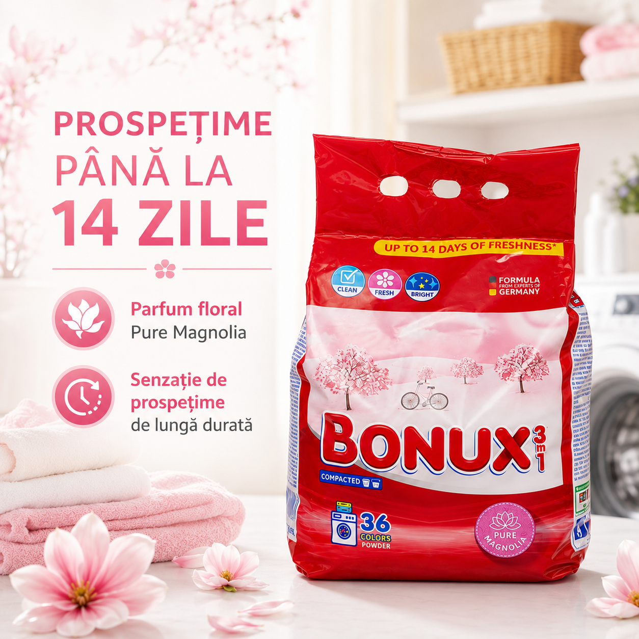 Bonux 3 în 1 Pure Magnolia Detergent Automat de Rufe Pudră 36 Spălări 2.34 kg [4]