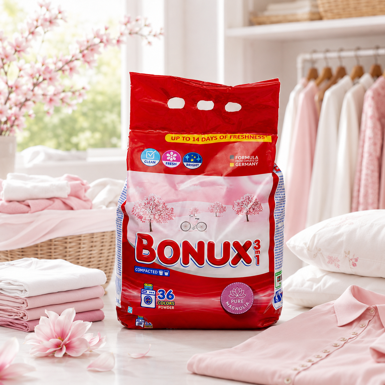 Bonux 3 în 1 Pure Magnolia Detergent Automat de Rufe Pudră 36 Spălări 2.34 kg [2]