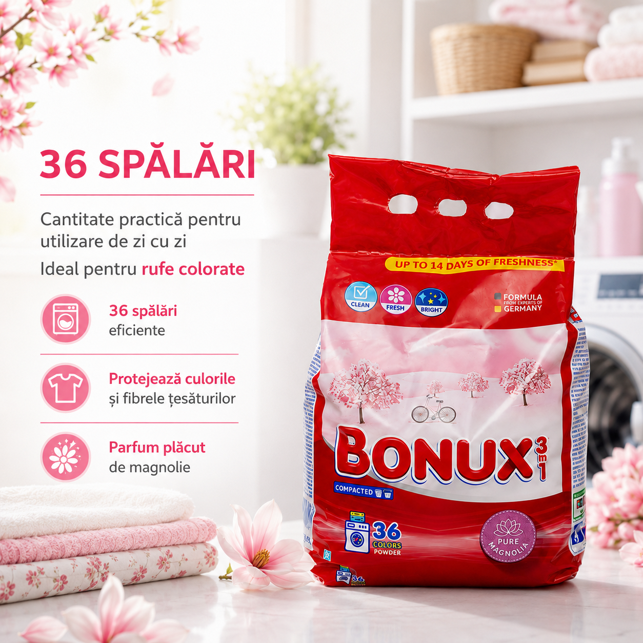 Bonux 3 în 1 Pure Magnolia Detergent Automat de Rufe Pudră 36 Spălări 2.34 kg [5]