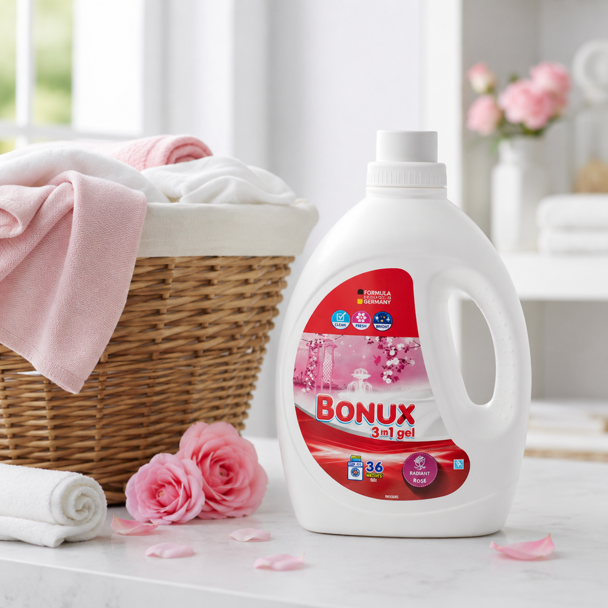 Bonux 3 în 1 Radiant Rose Detergent Automat de Rufe Gel 36 Spălări 1.8 L [2]