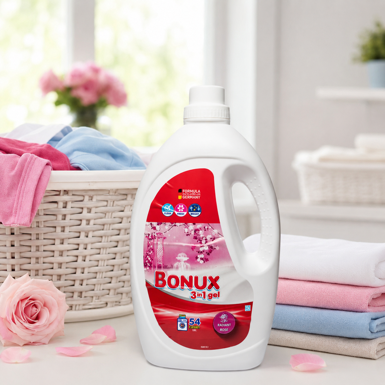 Bonux 3 în 1 Radiant Rose Detergent Automat de Rufe Gel 54 Spălări 2.7 L [2]