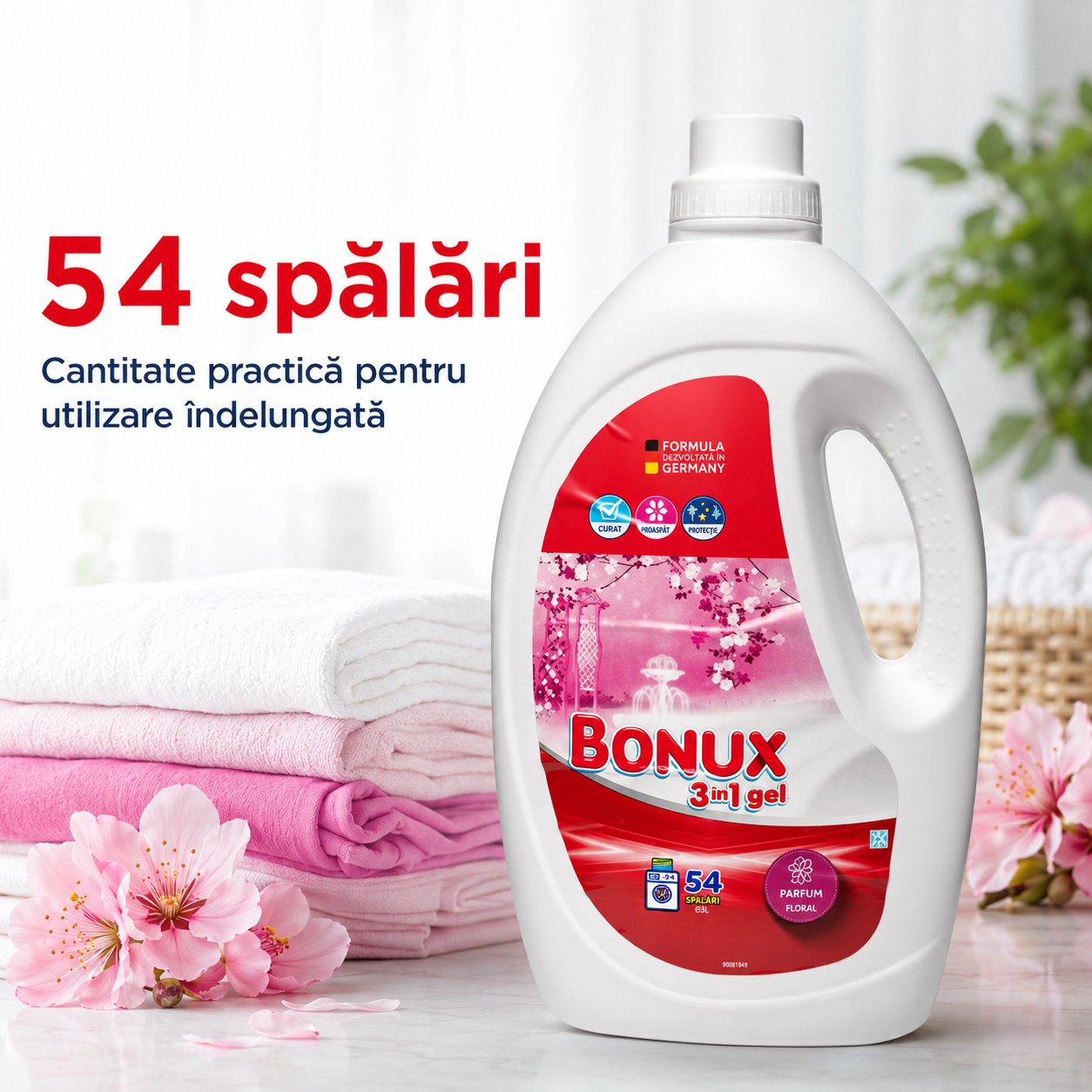 Bonux 3 în 1 Radiant Rose Detergent Automat de Rufe Gel 54 Spălări 2.7 L [3]