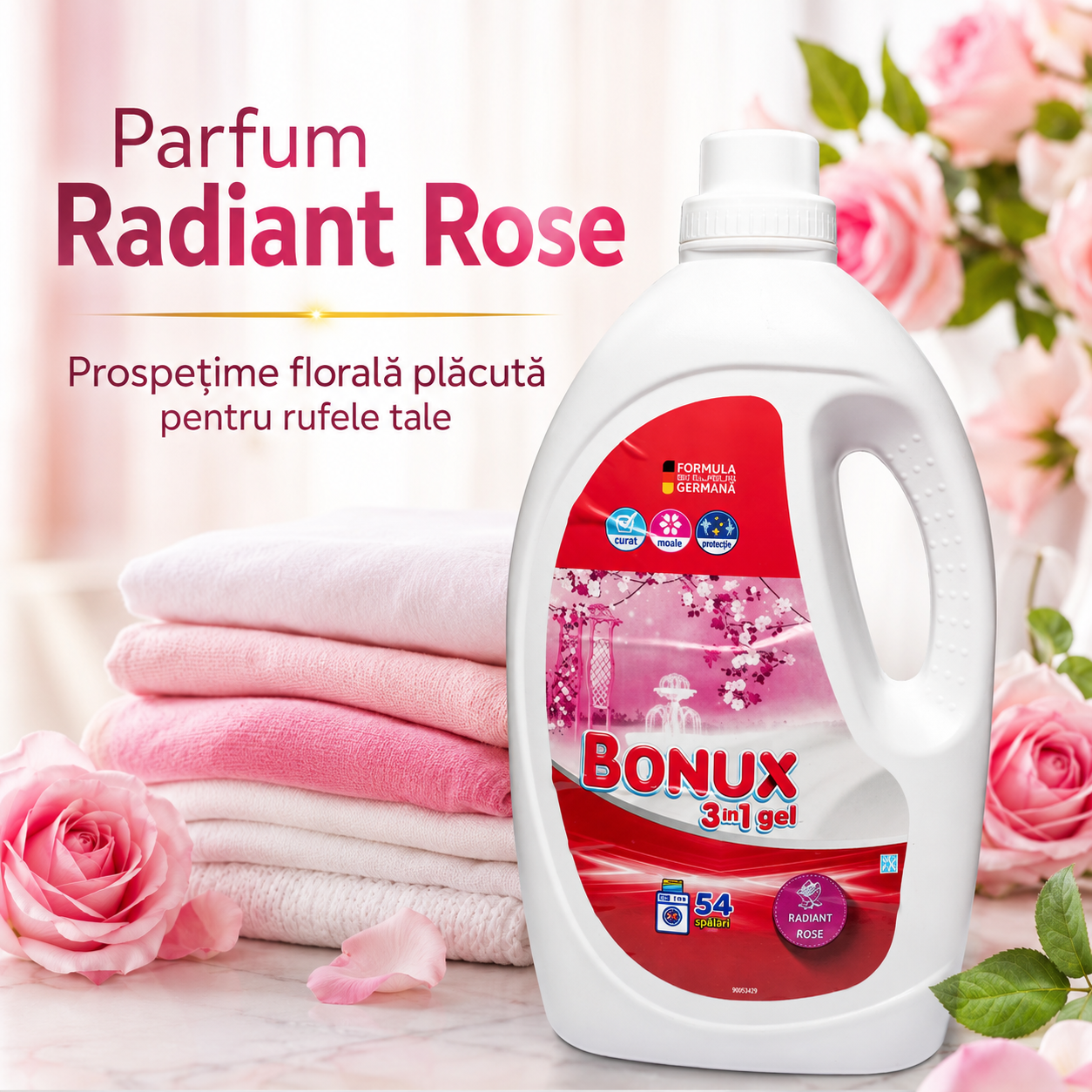Bonux 3 în 1 Radiant Rose Detergent Automat de Rufe Gel 54 Spălări 2.7 L [6]