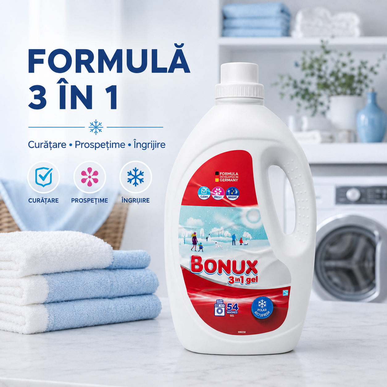 Bonux 3 în 1 White Ice Fresh Detergent Automat de Rufe Gel 54 Spălări 2.7 L [4]