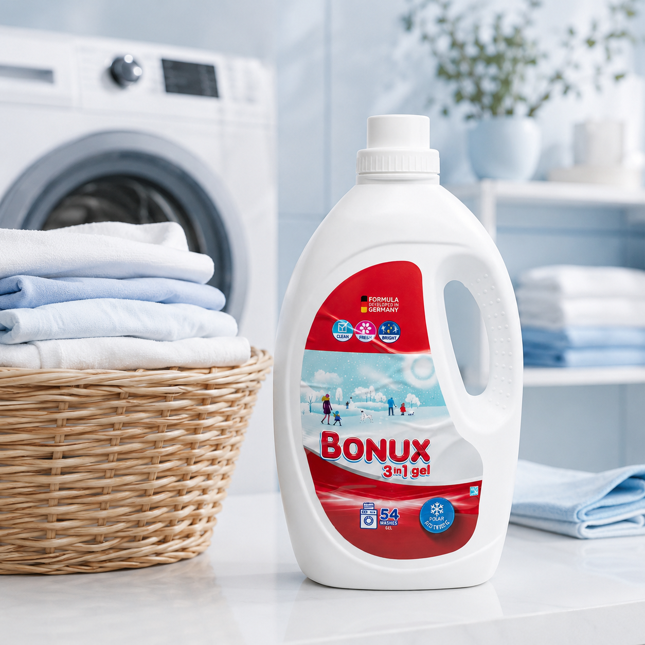 Bonux 3 în 1 White Ice Fresh Detergent Automat de Rufe Gel 54 Spălări 2.7 L [2]