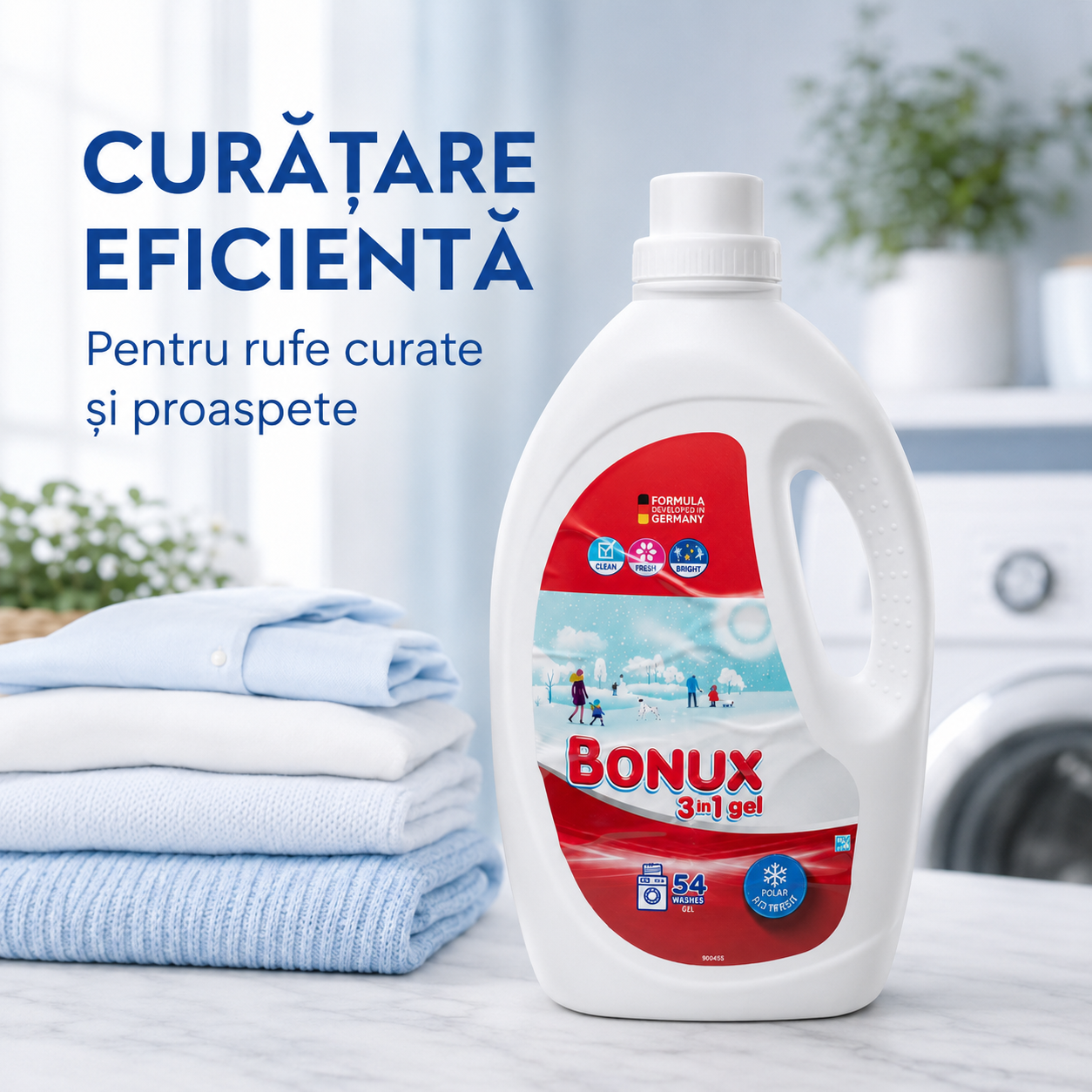 Bonux 3 în 1 White Ice Fresh Detergent Automat de Rufe Gel 54 Spălări 2.7 L [5]