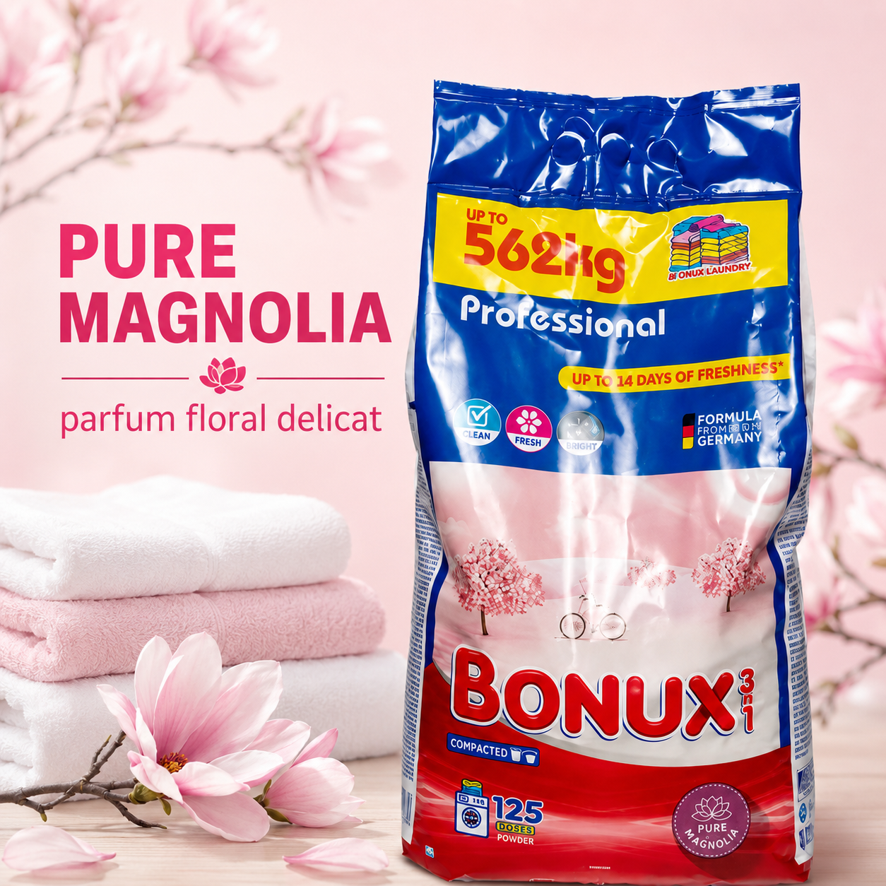 Bonux Professional 3 în 1 Pure Magnolia Detergent Rufe Pudră 125 Spălări 8.12 kg [5]