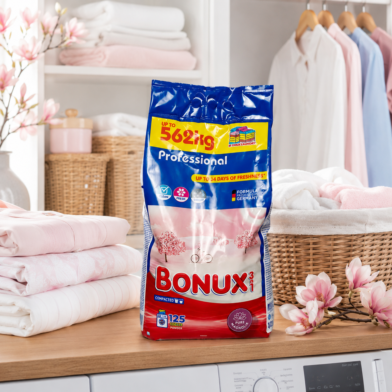 Bonux Professional 3 în 1 Pure Magnolia Detergent Rufe Pudră 125 Spălări 8.12 kg [2]