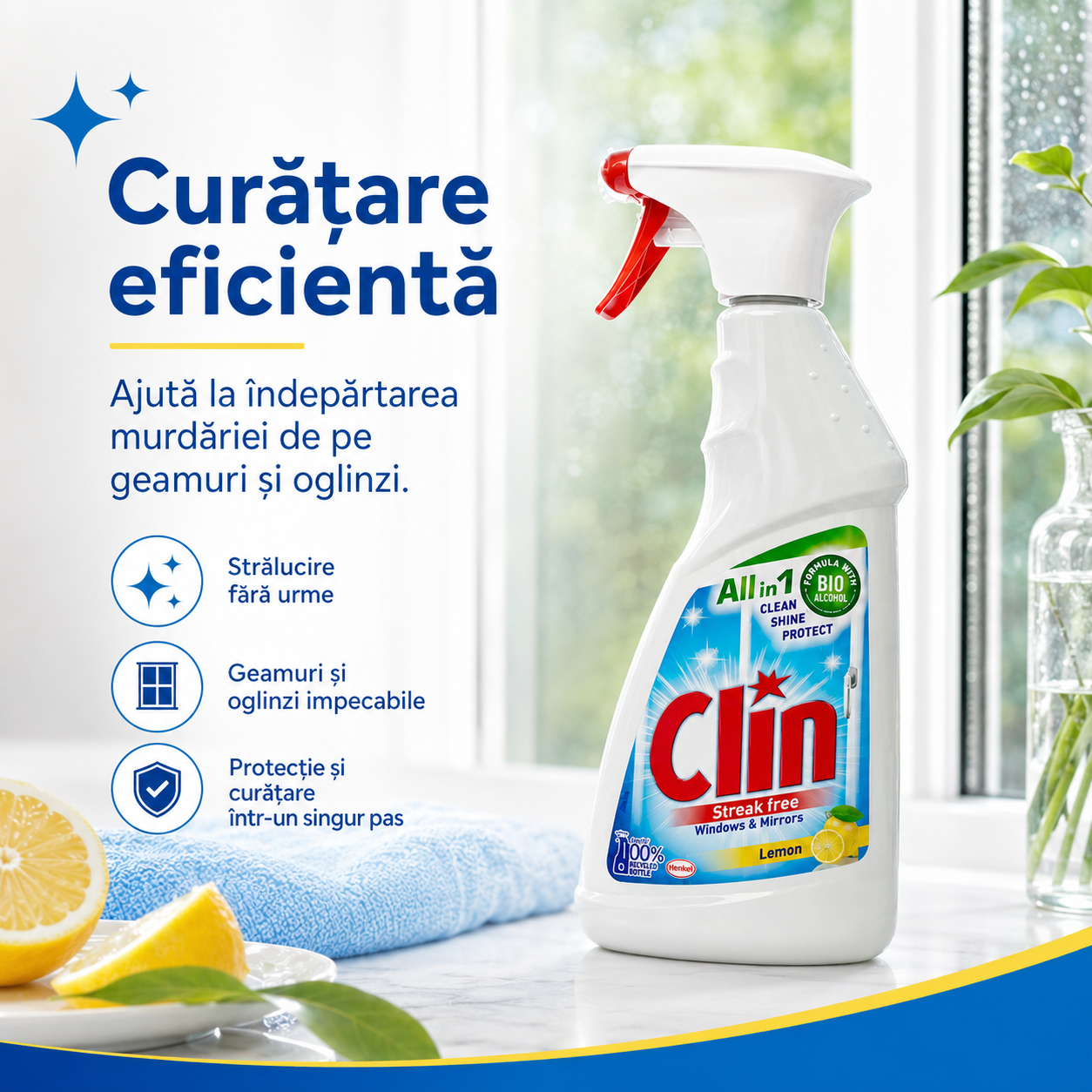 Clin Lemon Soluție pentru Geamuri și Oglinzi 500 ml [2]