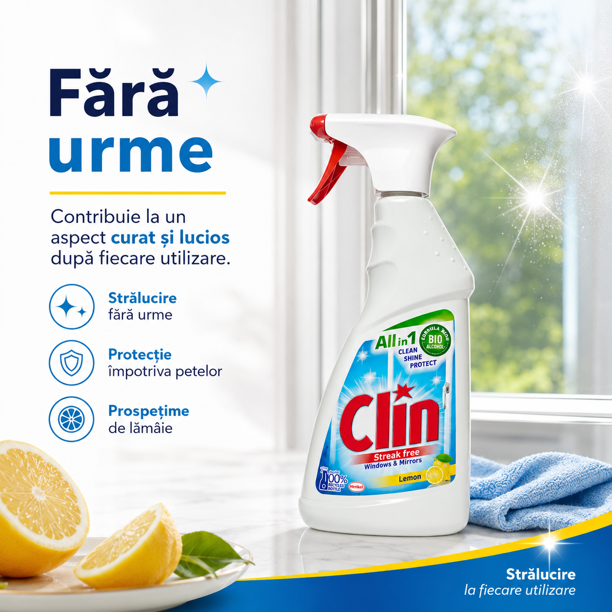 Clin Lemon Soluție pentru Geamuri și Oglinzi 500 ml [3]