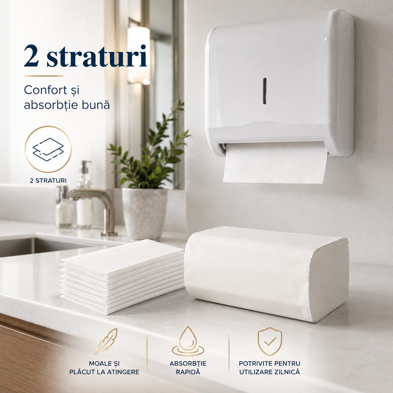 Misavan Prosoape Hârtie Pliante V Premium Alb 2 Straturi 150 Foi Set Bax 20 Seturi [5]
