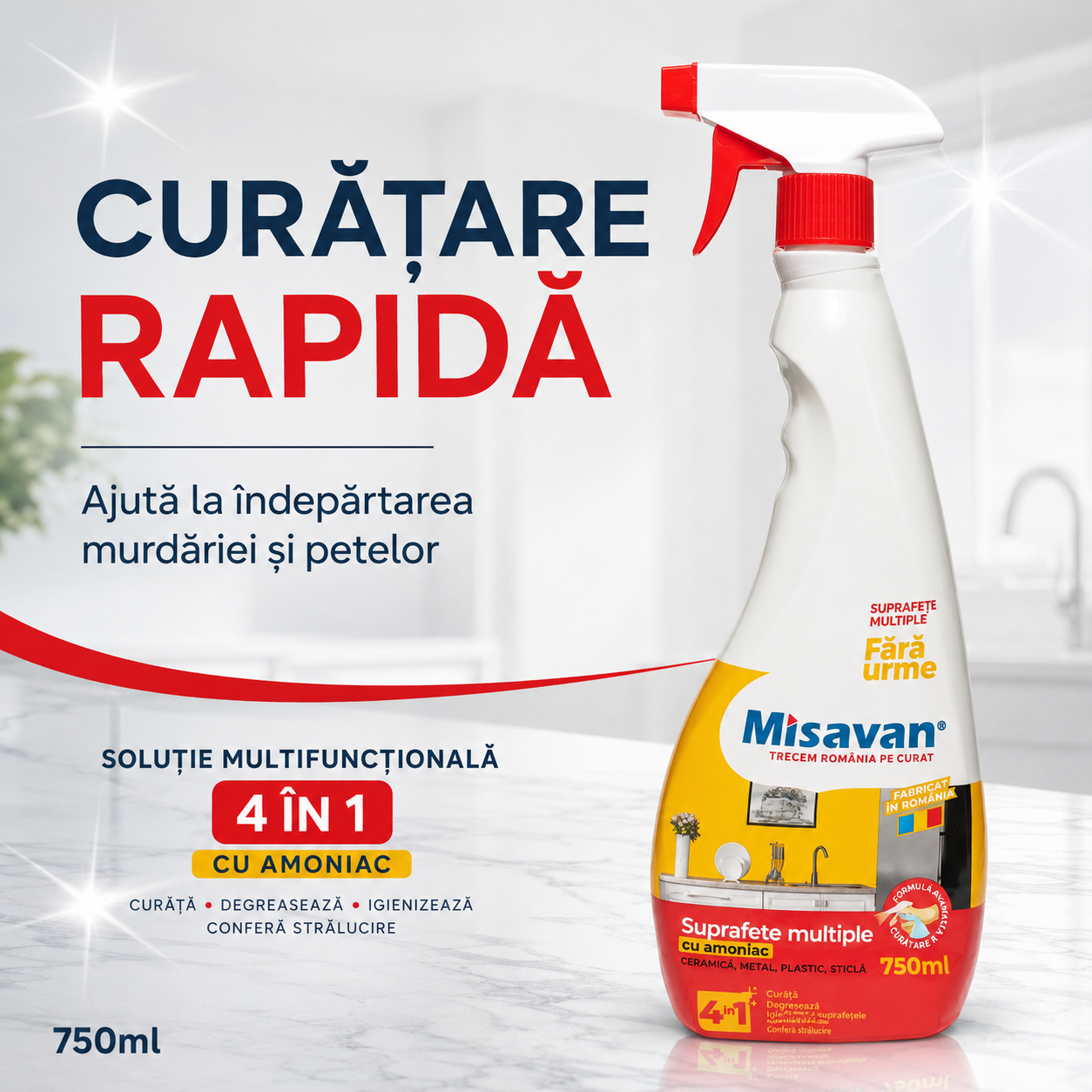 Misavan Soluție Multifuncțională pe bază de Amoniac 4 în 1 750 ml [4]