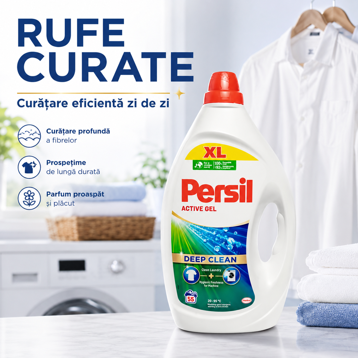 Persil Active Gel Deep Clean Detergent Lichid Rufe 2.475 L 55 Spălări [4]