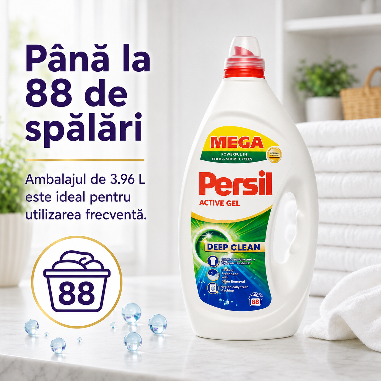 Persil Active Gel Deep Clean Detergent Lichid 3.96 L 88 Spălări [4]