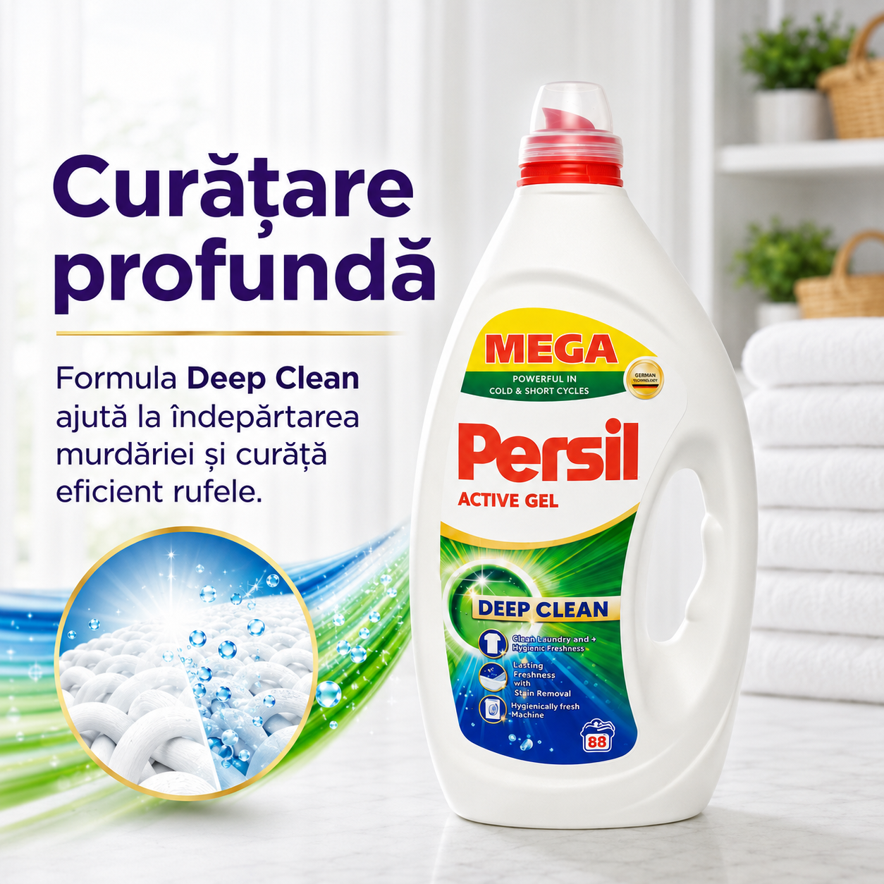Persil Active Gel Deep Clean Detergent Lichid 3.96 L 88 Spălări [2]