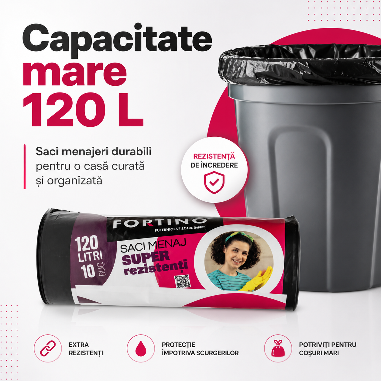 Fortino Saci Menajeri Super Rezistenți 120 L 10 Bucăți Negri [3]