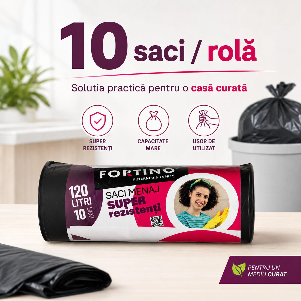 Fortino Saci Menajeri Super Rezistenți 120 L 10 Bucăți Negri [4]