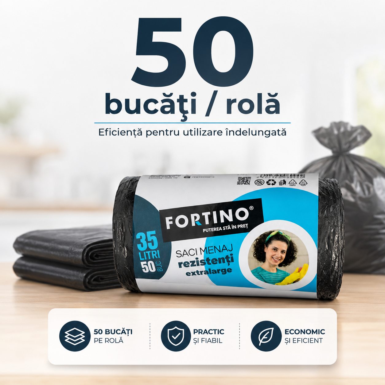 Fortino Saci Menajeri Rezistenți Extralarge 35 L 50 Bucăți Negri [5]