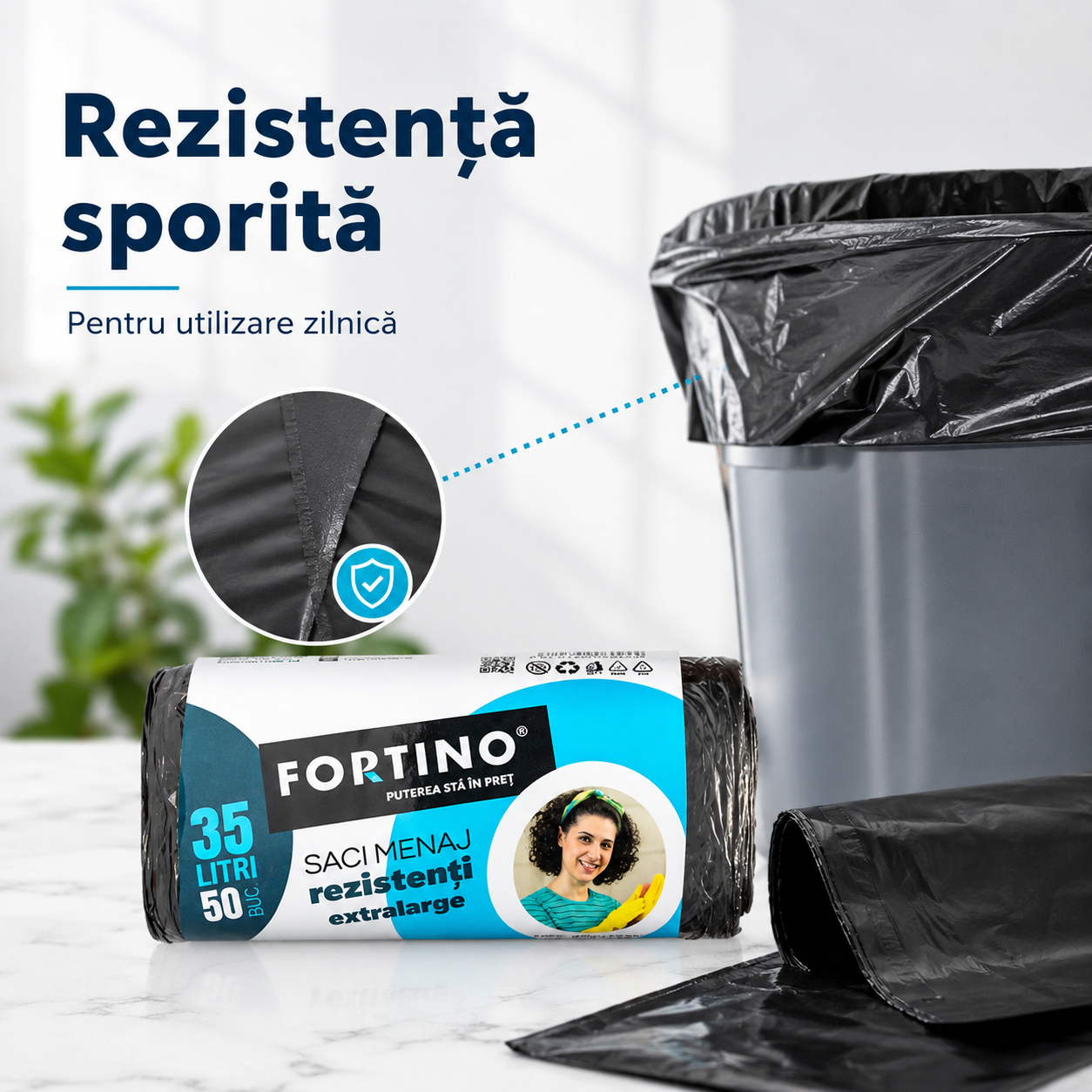 Fortino Saci Menajeri Rezistenți Extralarge 35 L 50 Bucăți Negri [3]