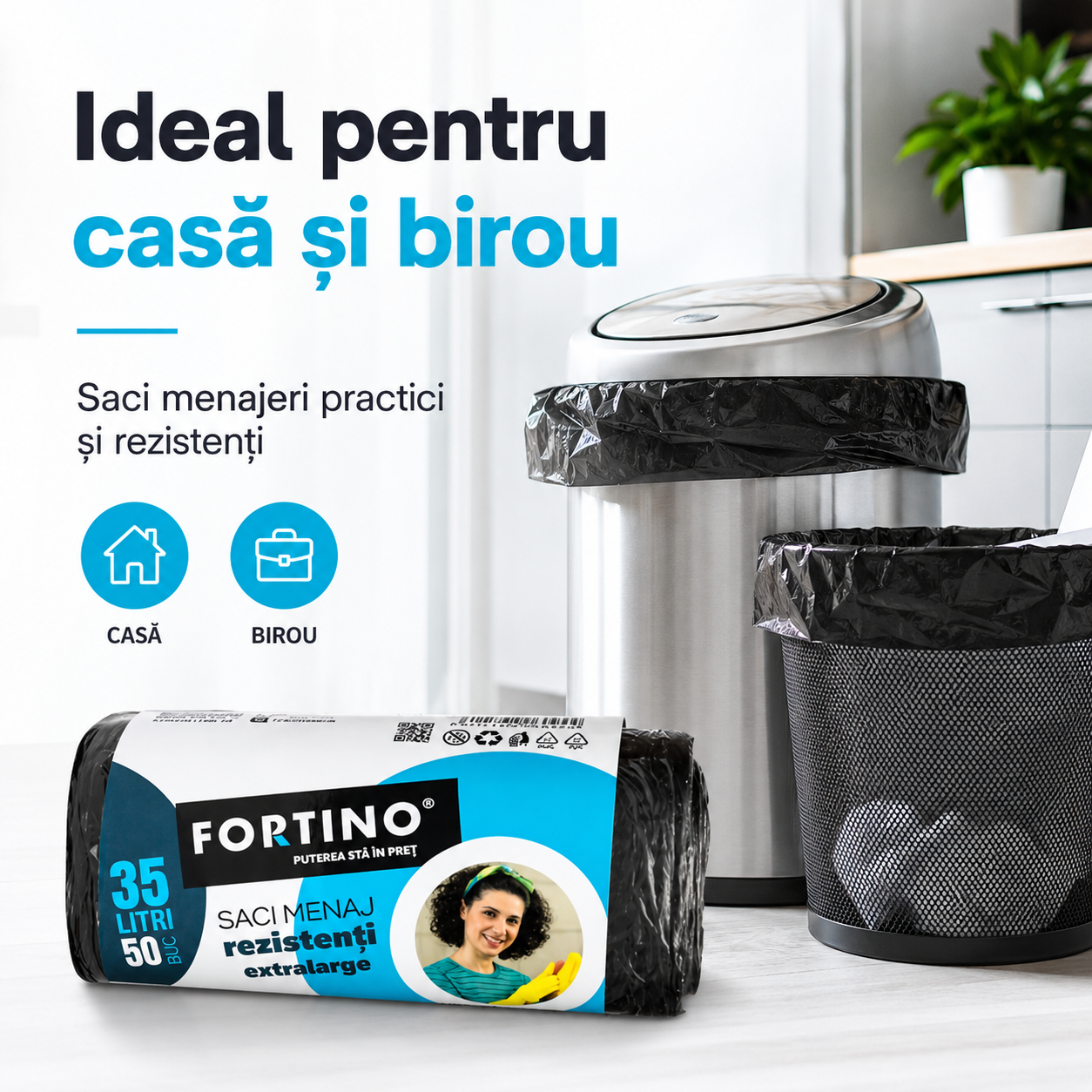Fortino Saci Menajeri Rezistenți Extralarge 35 L 50 Bucăți Negri [6]