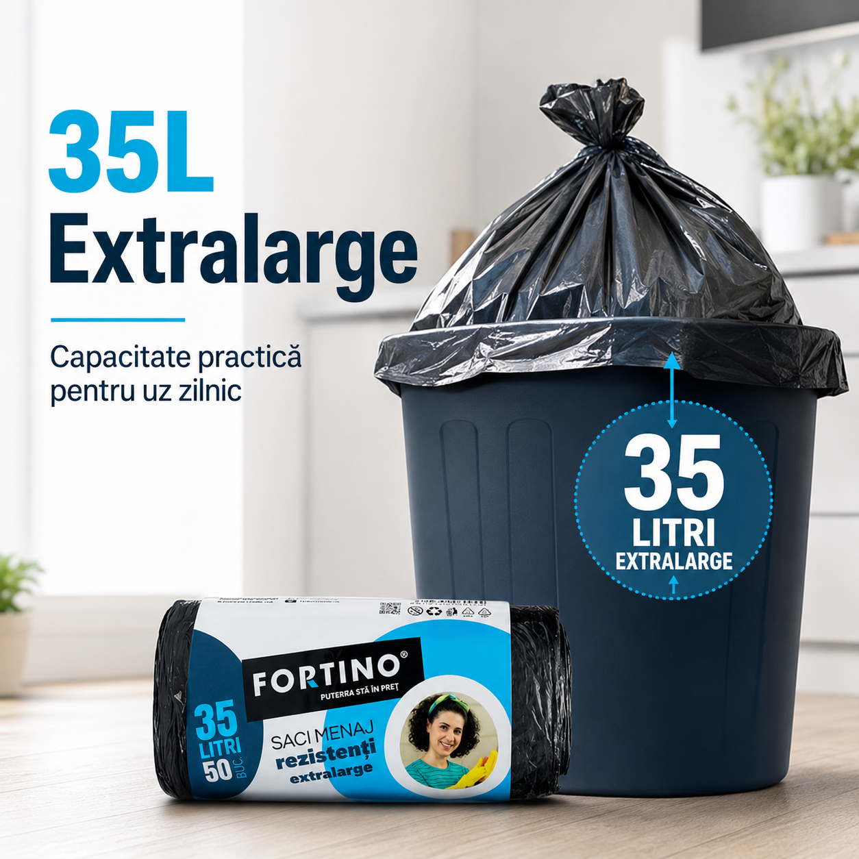 Fortino Saci Menajeri Rezistenți Extralarge 35 L 50 Bucăți Negri [4]
