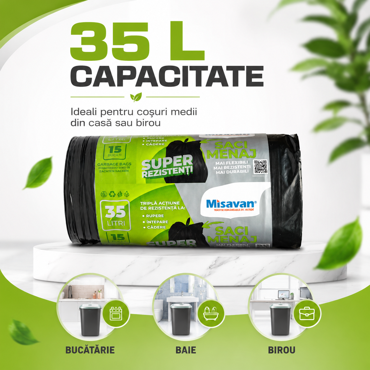 Misavan Saci Menajeri Super Rezistenți 35 L 15 Bucăți Negri [3]