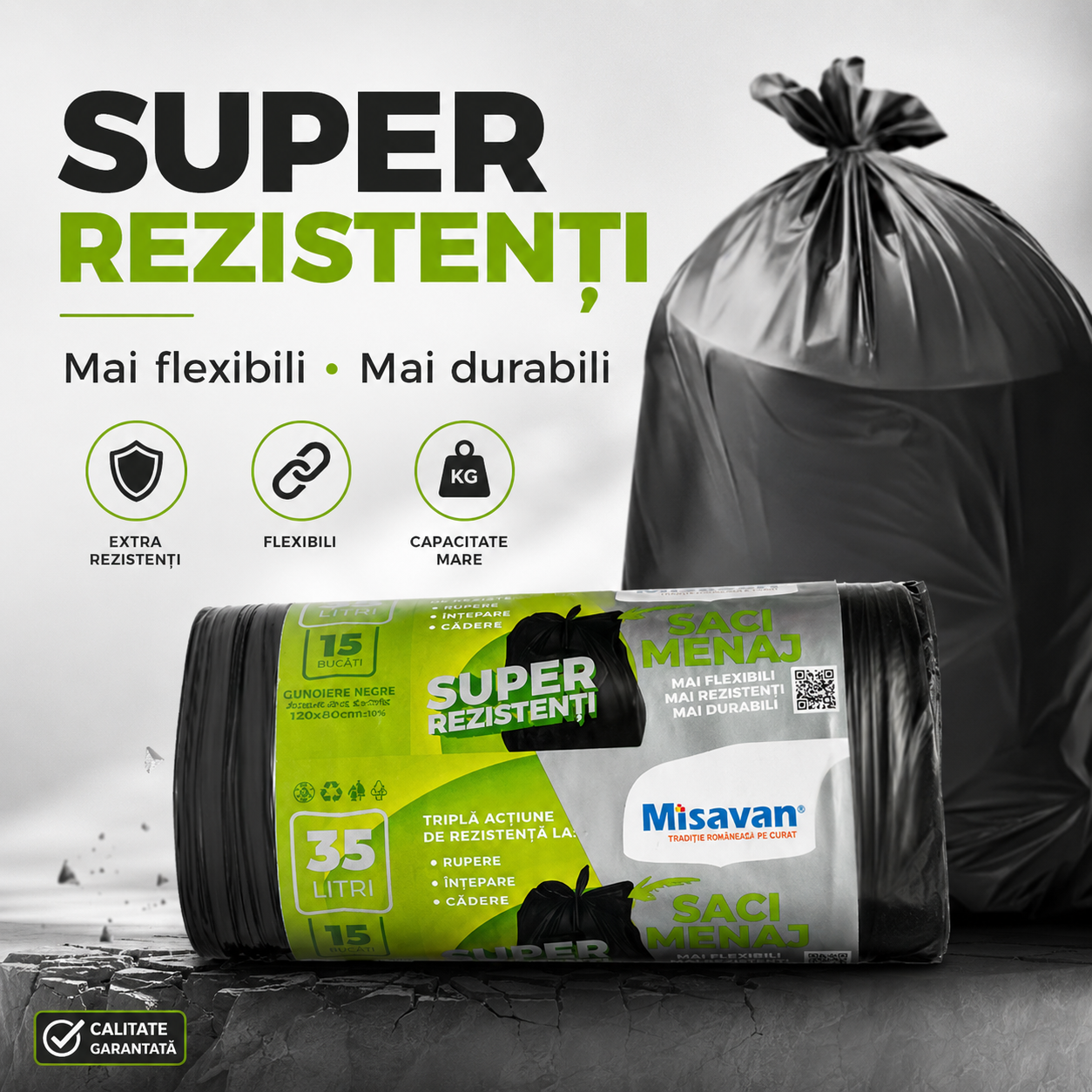 Misavan Saci Menajeri Super Rezistenți 35 L 15 Bucăți Negri [4]