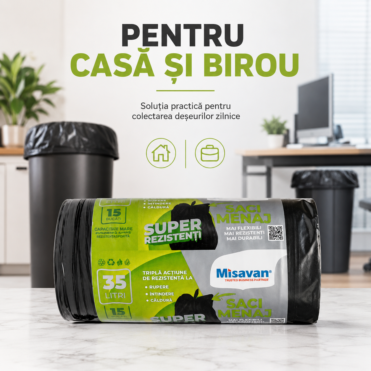 Misavan Saci Menajeri Super Rezistenți 35 L 15 Bucăți Negri [6]