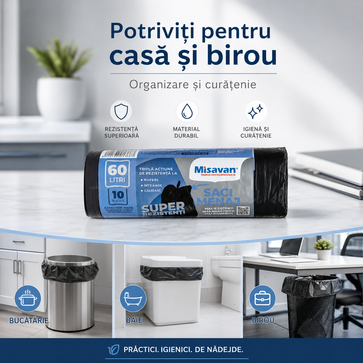 Misavan Saci Menajeri Super Rezistenți 60 L 10 Bucăți Negri [6]