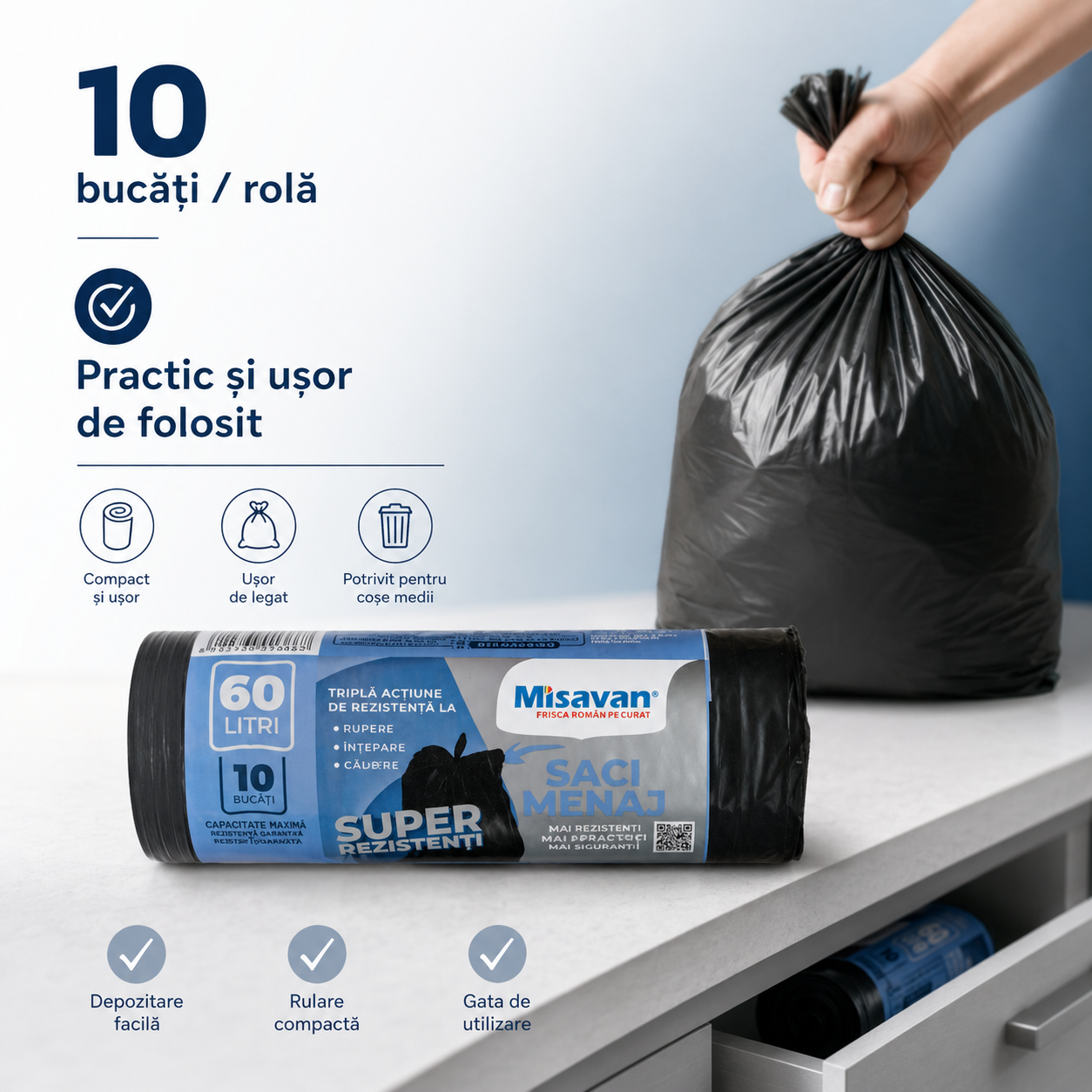 Misavan Saci Menajeri Super Rezistenți 60 L 10 Bucăți Negri [4]