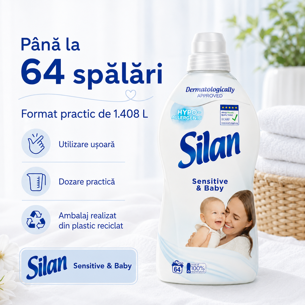 Silan Sensitive & Baby Balsam de Rufe 1.408 L 64 Spălări [5]