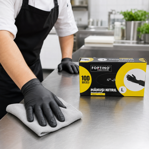 Accesorii curățenie & menaj - Mănuși din nitril negre Fortino mărimea L – 100 bucăți