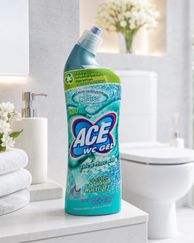 Solutii anti-calcar - ACE WC Glitter Gel Decalcifiant Talc si Mosc Alb 700 ml
