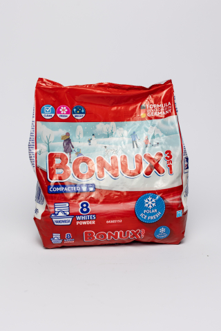 Detergent de rufe pudra - Bonux  3 in 1 Polar Ice Fresh, detergent manual de rufe, pudra, 8 spalari, 400 g