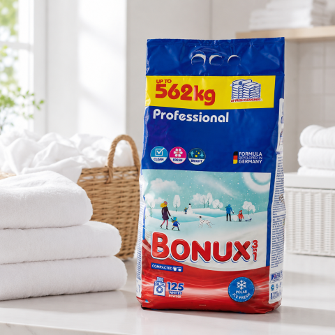 Detergent rufe pudră - Bonux 3 în 1 Professional Polar Ice Fresh Detergent Rufe Pudră 125 Spălări 8.12 kg