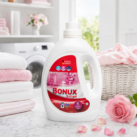 Detergent  rufe lichid - Bonux 3 în 1 Radiant Rose Detergent Automat de Rufe Gel 36 Spălări 1.8 L