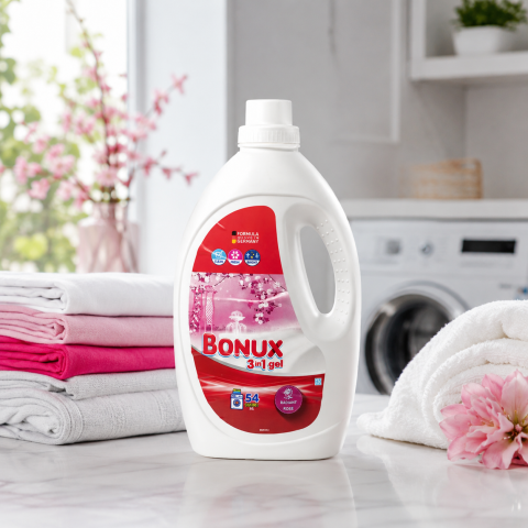 Detergent  rufe lichid - Bonux 3 în 1 Radiant Rose Detergent Automat de Rufe Gel 54 Spălări 2.7 L