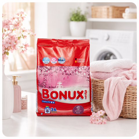 Detergent rufe pudră - Bonux 3 în 1 Radiant Rose Detergent Automat de Rufe Pudră 36 Spălări 2.34 kg
